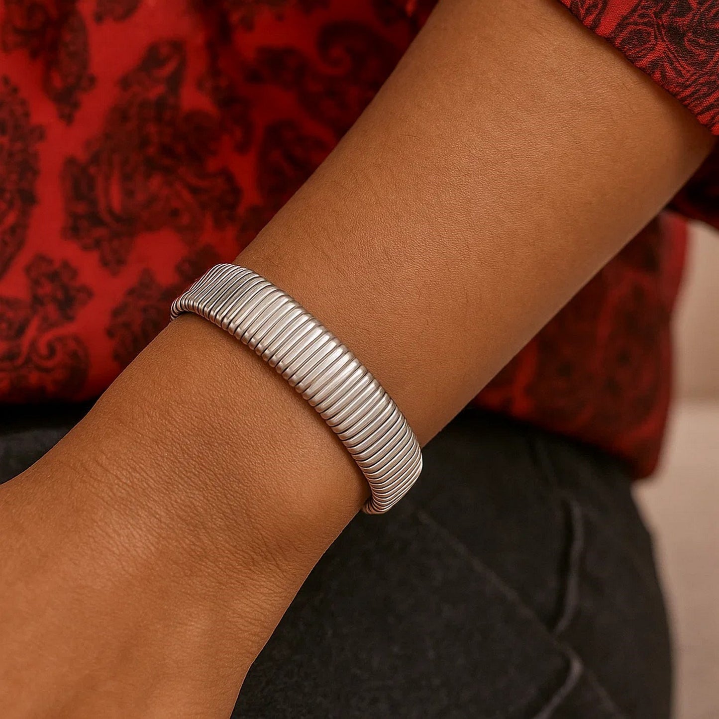 Sterling Silver Rhodium Plated Thick Tubogas Bracelet (16.00 mm)