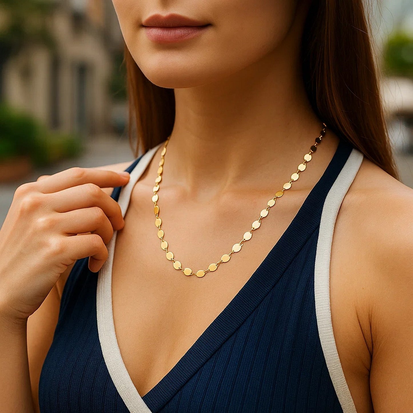 14k Yellow Gold Necklace with Polished Circles