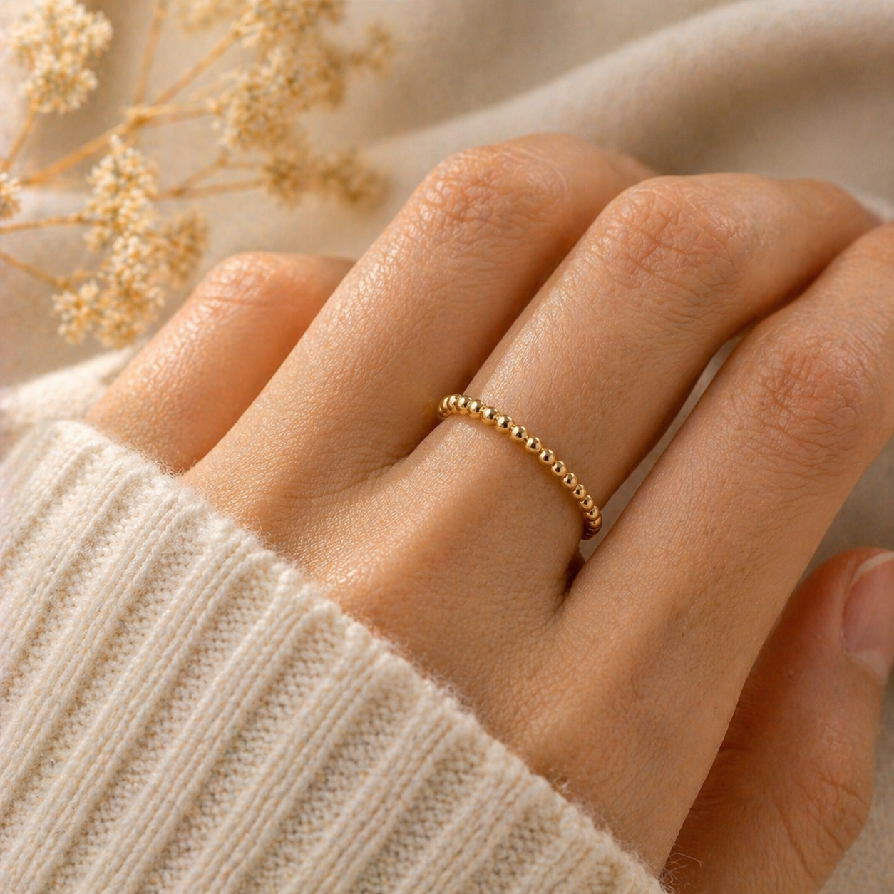 Beaded Stacking Ring (Gold)