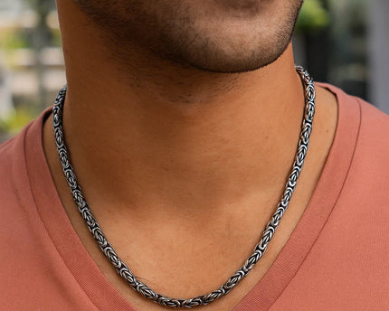 Sterling Silver Gunmetal Finish Byzantine Chain Necklace