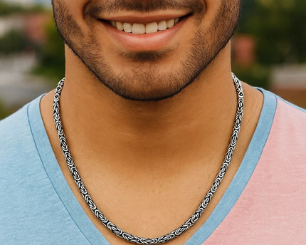 Sterling Silver Gunmetal Finish Byzantine Chain Necklace
