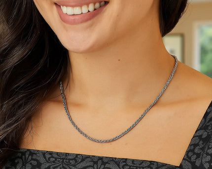 Sterling Silver Rhodium Plated Wheat Chain (2.20 mm)