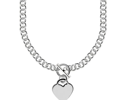 Sterling Silver Rolo Chain  with a Heart Toggle Charm and Rhodium Plating