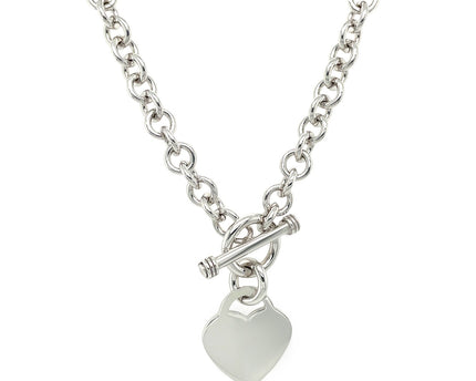 Sterling Silver Rhodium Plated Rolo Chain Necklace with a Heart Toggle Charm