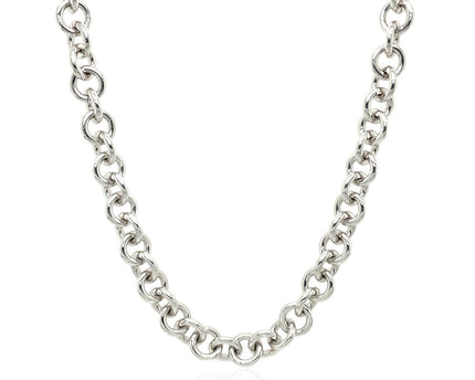 Sterling Silver Rhodium Plated Rolo Chain Necklace with a Heart Toggle Charm