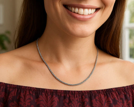 Sterling Silver Rhodium Plated Wheat Chain (1.90 mm)