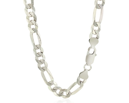 Rhodium Plated Sterling Silver Figaro Style Chain (8.10 mm)
