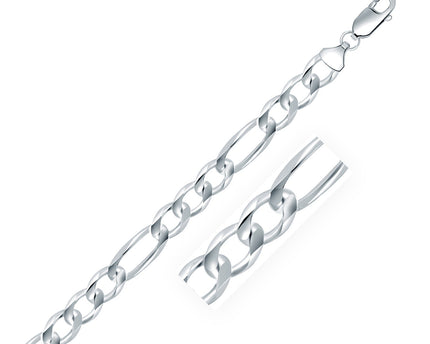 Rhodium Plated 8.8mm Sterling Silver Figaro Style Chain (8.80 mm)