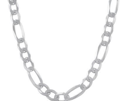 Rhodium Plated 8.8mm Sterling Silver Figaro Style Chain (8.80 mm)