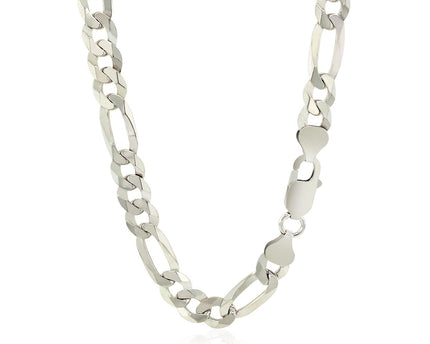 Rhodium Plated 8.8mm Sterling Silver Figaro Style Chain (8.80 mm)