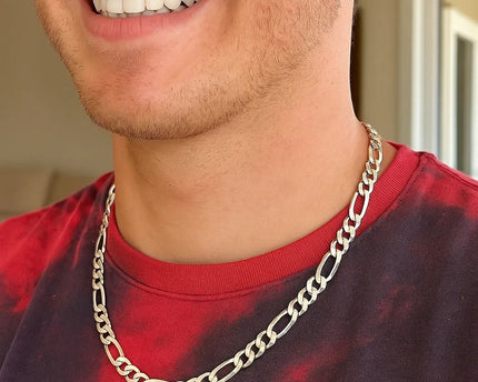 Rhodium Plated 8.8mm Sterling Silver Figaro Style Chain (8.80 mm)