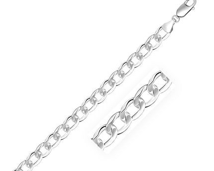 Rhodium Plated Sterling Silver Curb Style Chain (7.20 mm)