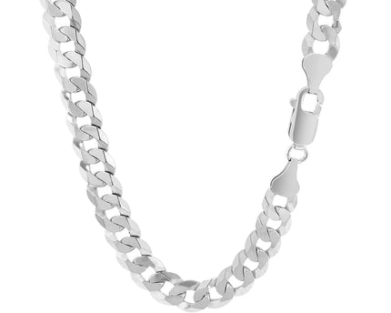 Rhodium Plated Sterling Silver Curb Style Chain (7.20 mm)