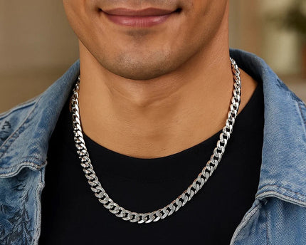Rhodium Plated Sterling Silver Curb Style Chain (7.20 mm)