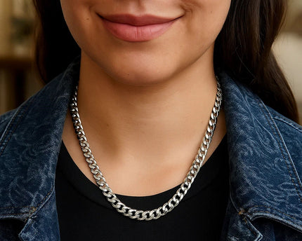 Rhodium Plated Sterling Silver Curb Style Chain (7.20 mm)