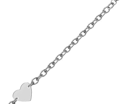 Sterling Silver Rhodium Plated Chain Bracelet with a Flat Heart Station(5.00 mm)