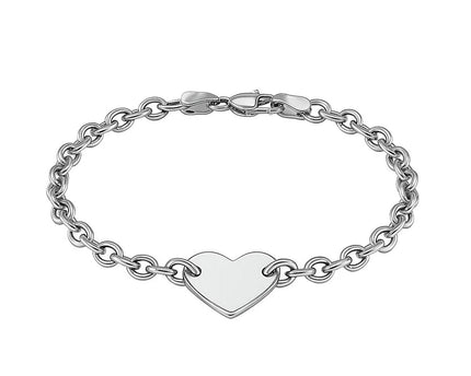 Sterling Silver Rhodium Plated Chain Bracelet with a Flat Heart Station(5.00 mm)