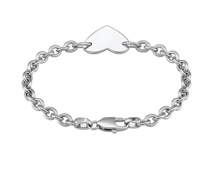 Sterling Silver Rhodium Plated Chain Bracelet with a Flat Heart Station(5.00 mm)