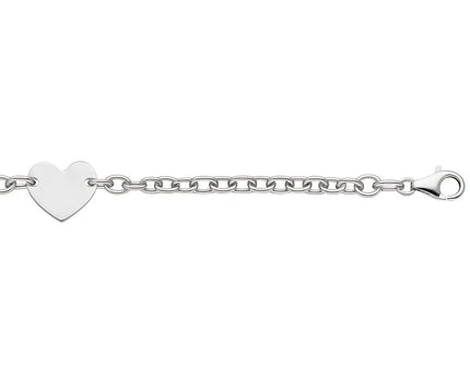 Sterling Silver Rhodium Plated Chain Bracelet with a Flat Heart Station(5.00 mm)