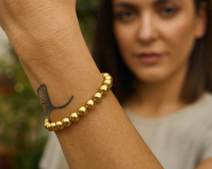 Sterling Silver Yellow Gold Plated Bold Bead Bracelet
