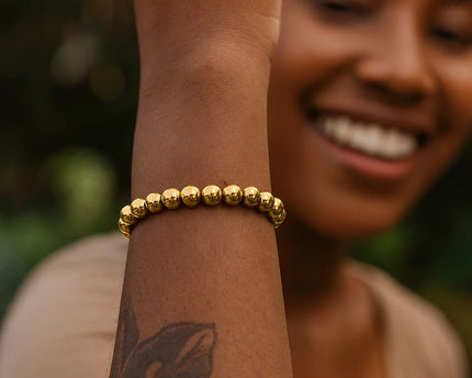 Sterling Silver Yellow Gold Plated Bold Bead Bracelet