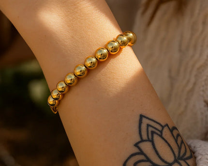 Sterling Silver Yellow Gold Plated Bold Bead Bracelet