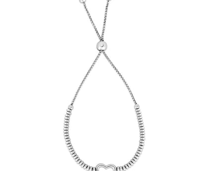 Sterling Silver Rhodium Plated Heart Bead Friendship Bracelet