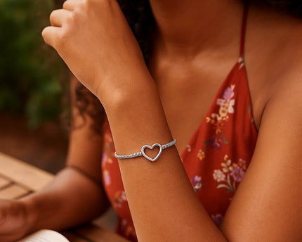 Sterling Silver Rhodium Plated Heart Bead Friendship Bracelet