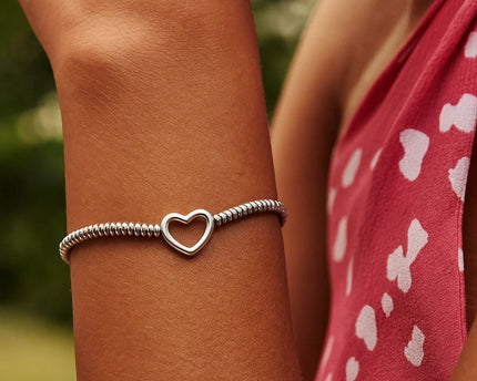 Sterling Silver Rhodium Plated Heart Bead Friendship Bracelet