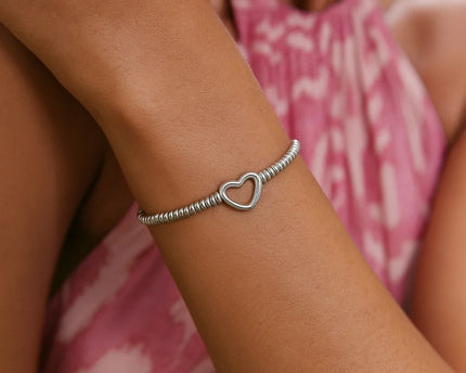 Sterling Silver Rhodium Plated Heart Bead Friendship Bracelet