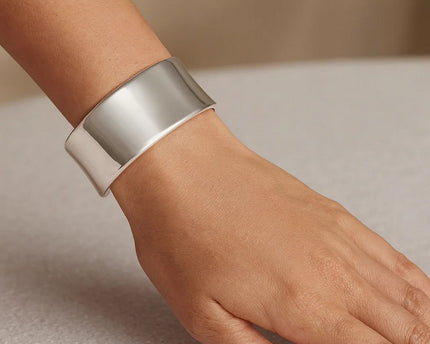 Sterling Silver Rhodium Plated Wide Sculpted Cuff Bangle