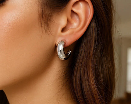 Sterling Silver Half Moon Hoop Earrings