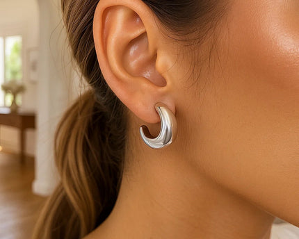 Sterling Silver Half Moon Hoop Earrings