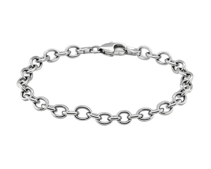 Sterling Silver Rhodium Plated Fancy Charm Bracelet (6.70 mm)