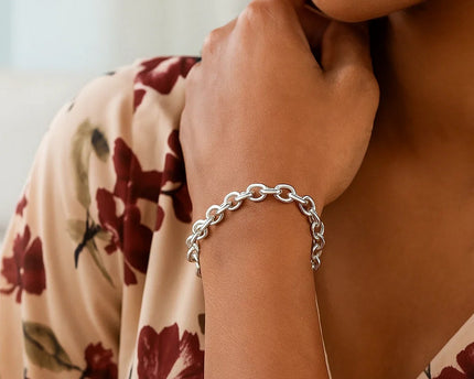 Sterling Silver Rhodium Plated Fancy Charm Bracelet (6.70 mm)