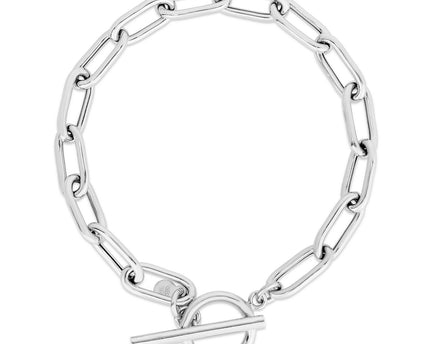 Sterling Silver Rhodium Plated Paperclip Toggle Bracelet (10.20 mm)