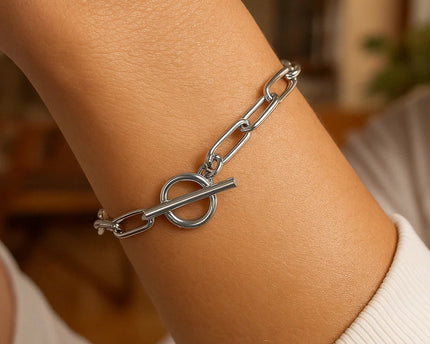Sterling Silver Rhodium Plated Paperclip Toggle Bracelet (10.20 mm)