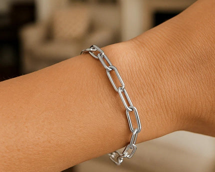 Sterling Silver Rhodium Plated Paperclip Toggle Bracelet (10.20 mm)