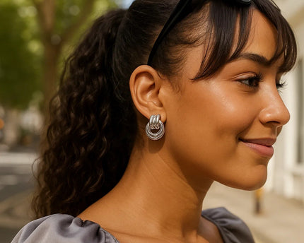 Sterling Silver Triple Door Knocker Hoop Earrings