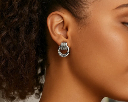 Sterling Silver Triple Door Knocker Hoop Earrings