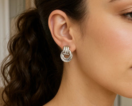 Sterling Silver Triple Door Knocker Hoop Earrings