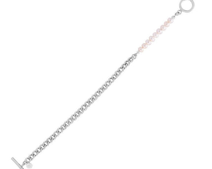 Sterling Silver Rhodium Plated Pearl Pearl Curb Toggle Bracelet (4.50 mm)