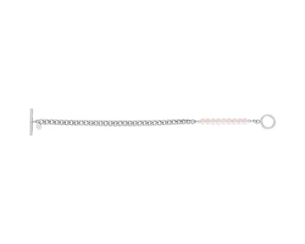 Sterling Silver Rhodium Plated Pearl Pearl Curb Toggle Bracelet (4.50 mm)