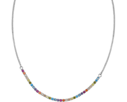 Sterling Silver Rhodium Plated Rainbow CZ Necklace
