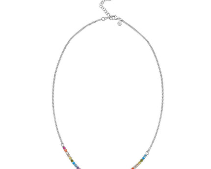 Sterling Silver Rhodium Plated Rainbow CZ Necklace