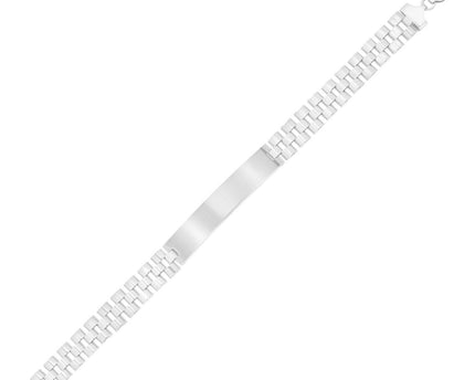 Sterling Silver Rhodium Plated Railroad Chain ID Bracelet