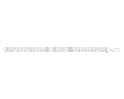 Sterling Silver Rhodium Plated Railroad Chain ID Bracelet