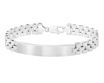 Sterling Silver Rhodium Plated Railroad Chain ID Bracelet