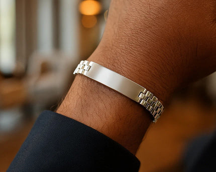 Sterling Silver Rhodium Plated Railroad Chain ID Bracelet