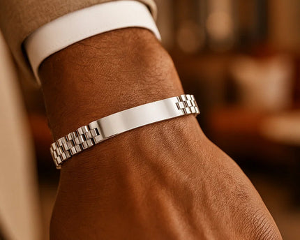 Sterling Silver Rhodium Plated Railroad Chain ID Bracelet